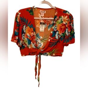 Madrag Tropical Tie Up Top Red Size Medium
